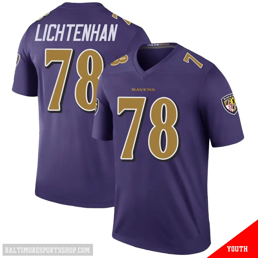 ＃78 Youth Gerad Lichtenhan Purple Legend Baltimore Ravens Color Rush Jersey