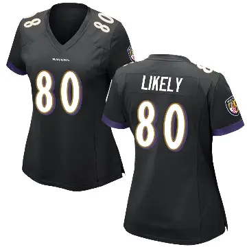 ＃80 Women's Isaiah Likely Black Game Baltimore Ravens Jersey