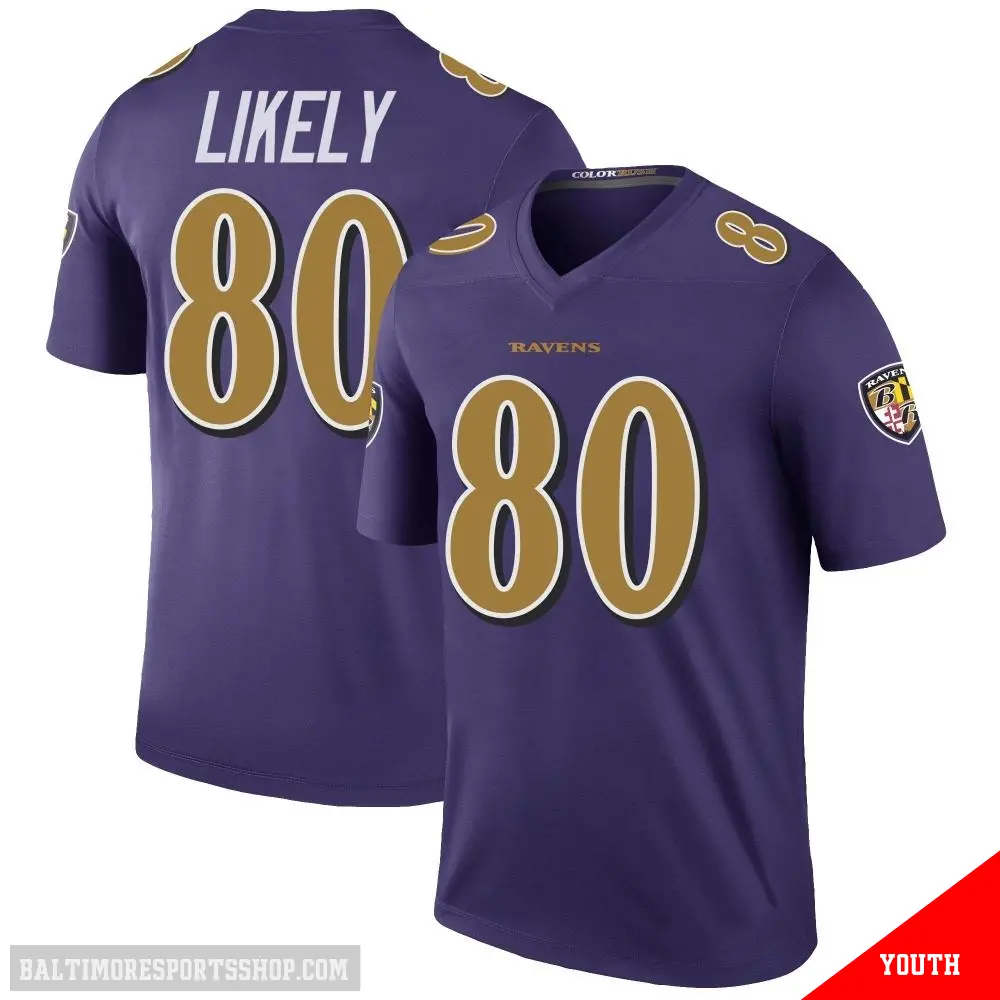 ＃80 Youth Isaiah Likely Purple Legend Baltimore Ravens Color Rush Jersey