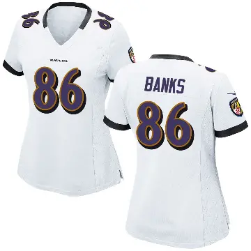 ＃86 Women's Jahmal Banks White Game Baltimore Ravens Jersey
