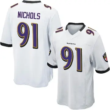 ＃91 Men's Rayshad Nichols White Game Baltimore Ravens Jersey