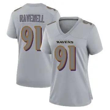 ＃91 Women's C.J. Ravenell Gray Game Baltimore Ravens Atmosphere Fashion Jersey