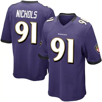 ＃91 Youth Rayshad Nichols Purple Game Baltimore Ravens Team Color Jersey