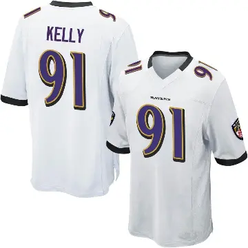 ＃91 Youth Xavier Kelly White Game Baltimore Ravens Jersey
