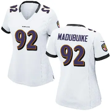 ＃92 Women's Nnamdi Madubuike White Game Baltimore Ravens Jersey