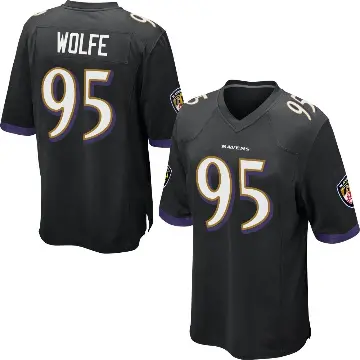 ＃95 Men's Derek Wolfe Black Game Baltimore Ravens Jersey
