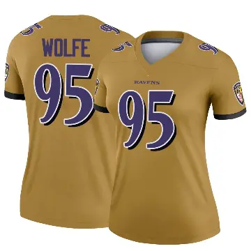＃95 Women's Derek Wolfe Gold Legend Baltimore Ravens Inverted Jersey
