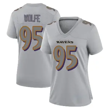 ＃95 Women's Derek Wolfe Gray Game Baltimore Ravens Atmosphere Fashion Jersey