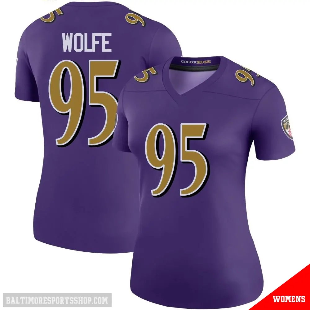＃95 Women's Derek Wolfe Purple Legend Baltimore Ravens Color Rush Jersey