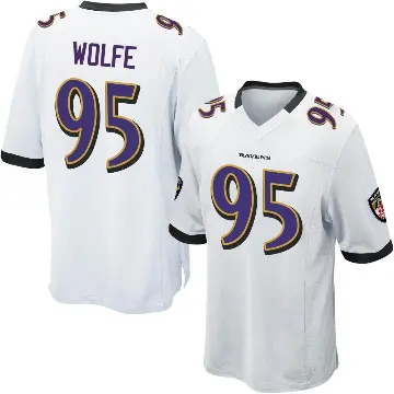 ＃95 Youth Derek Wolfe White Game Baltimore Ravens Jersey