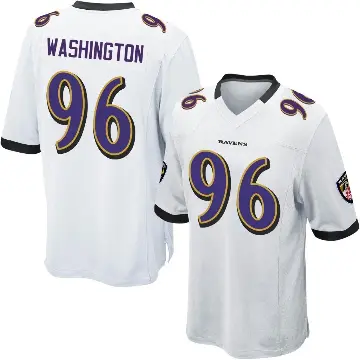 ＃96 Youth Broderick Washington White Game Baltimore Ravens Jersey