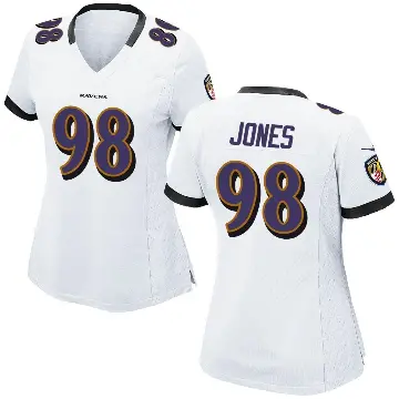 ＃98 Women's Travis Jones White Game Baltimore Ravens Jersey