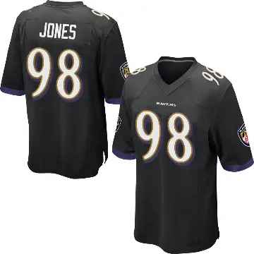 ＃98 Youth Travis Jones Black Game Baltimore Ravens Jersey