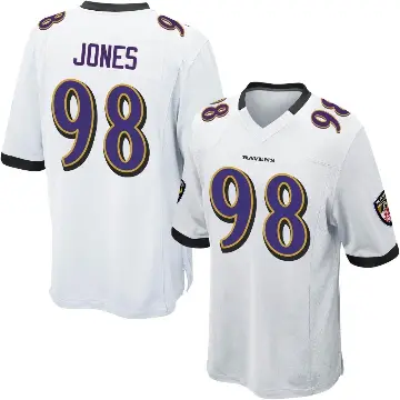 ＃98 Youth Travis Jones White Game Baltimore Ravens Jersey