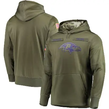 Men's Olive Baltimore Ravens 2018 Salute to Service Sideline Therma Performance Pullover Hoodie
