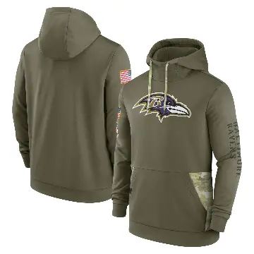 Men's Olive Baltimore Ravens 2022 Salute to Service Therma Performance Pullover Hoodie