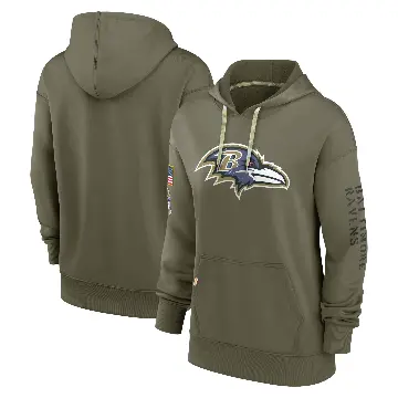 Women's Olive Baltimore Ravens 2022 Salute to Service Performance Pullover Hoodie